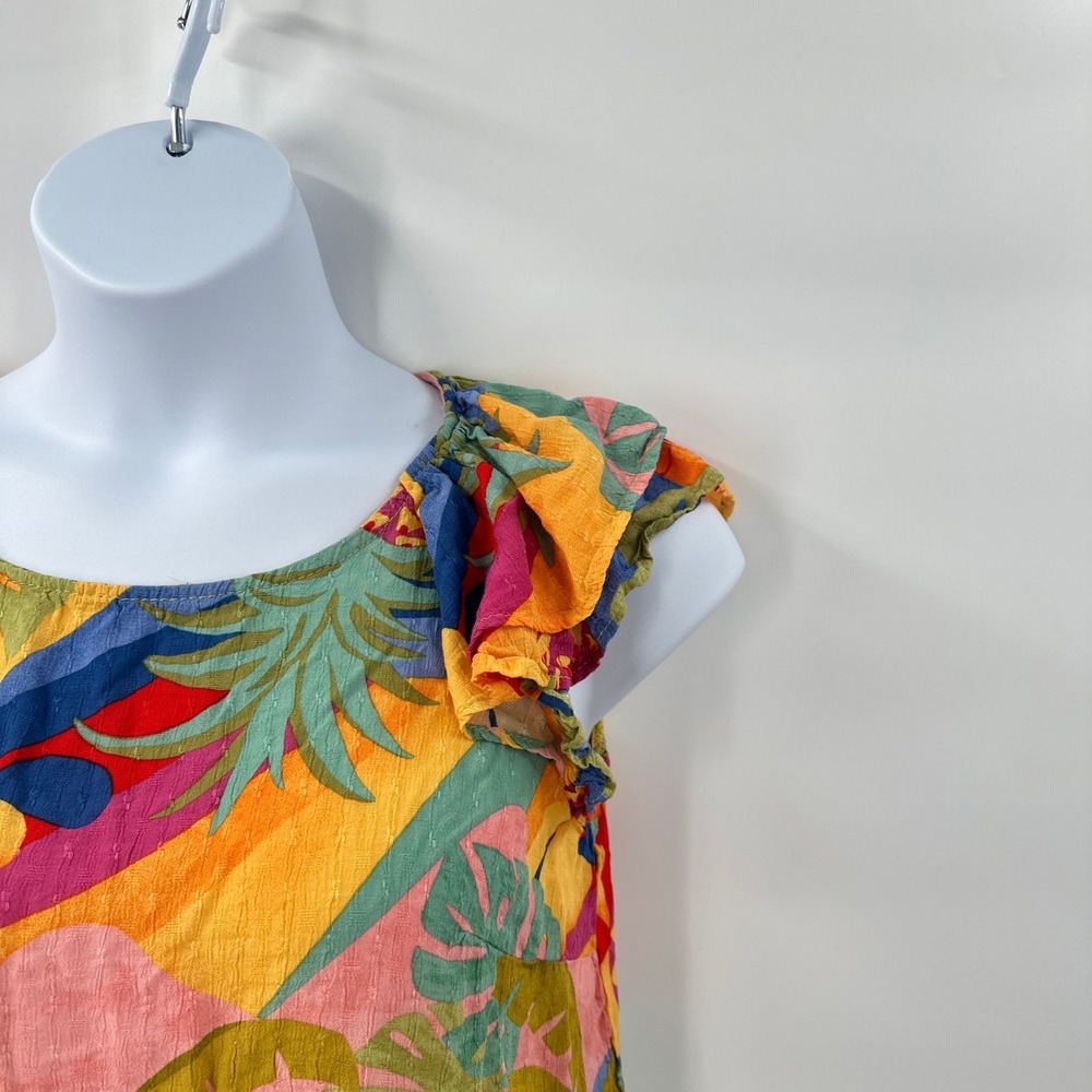 Artsy Christian Siriano Tropical Print Ruffle Sleeve Top Size Large Vacation - Picture 3 of 9